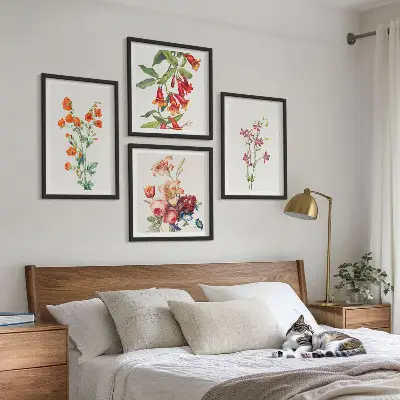 Bloemenschilderij in retrostijl set van posters met lijst