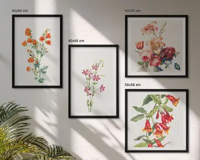 Bloemenschilderij in retrostijl set van posters met lijst