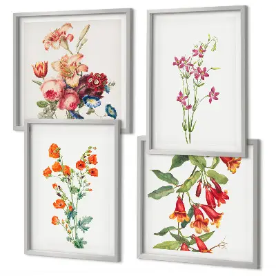 Bloemenschilderij in retrostijl set van posters met lijst