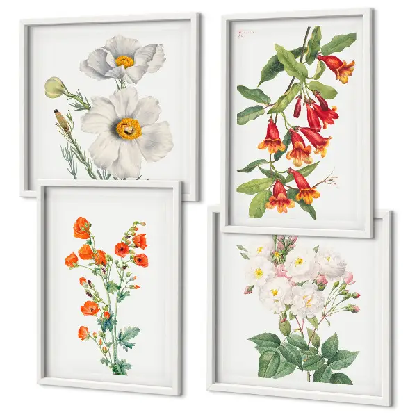 Retro bloemenschilderij in een meerluik met lijst