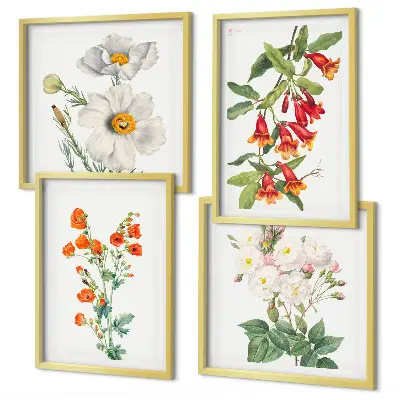 Retro bloemenschilderij in een meerluik met lijst