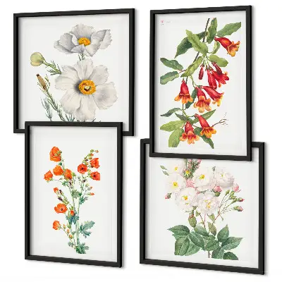 Retro bloemenschilderij in een meerluik met lijst