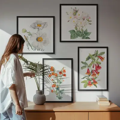 Retro bloemenschilderij in een meerluik met lijst