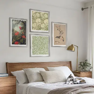 Bloemen en vogels in een natuurlijke omgeving meerluik in lijst