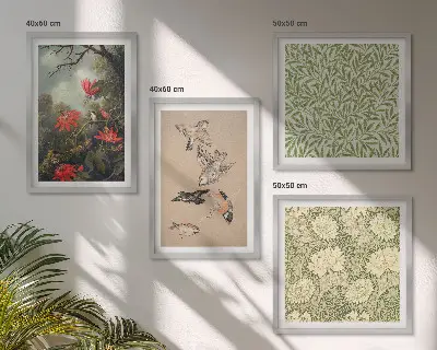 Bloemen en vogels in een natuurlijke omgeving meerluik in lijst