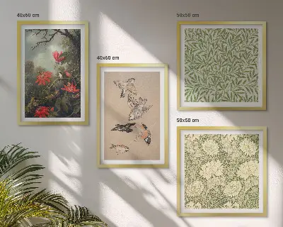 Bloemen en vogels in een natuurlijke omgeving meerluik in lijst