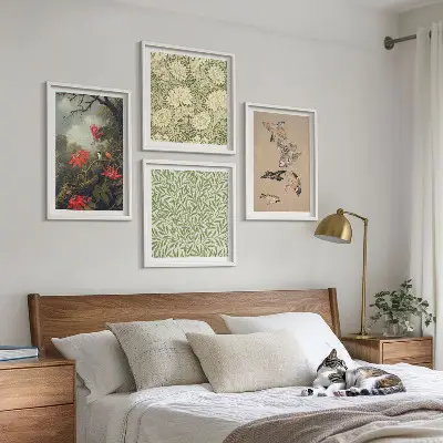 Bloemen en vogels in een natuurlijke omgeving meerluik in lijst
