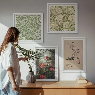 Bloemen en vogels in een natuurlijke omgeving meerluik in lijst