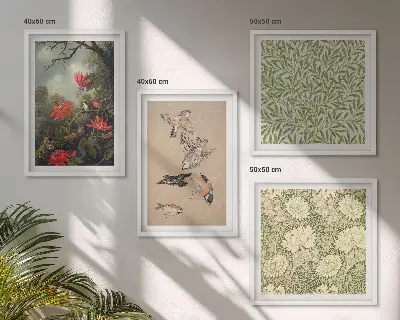 Bloemen en vogels in een natuurlijke omgeving meerluik in lijst