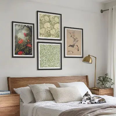 Bloemen en vogels in een natuurlijke omgeving meerluik in lijst