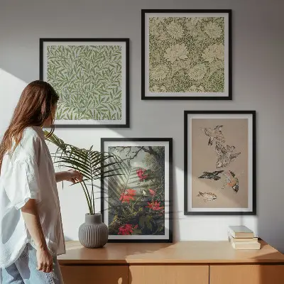 Bloemen en vogels in een natuurlijke omgeving meerluik in lijst