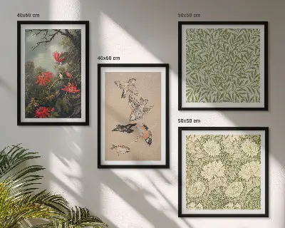 Bloemen en vogels in een natuurlijke omgeving meerluik in lijst
