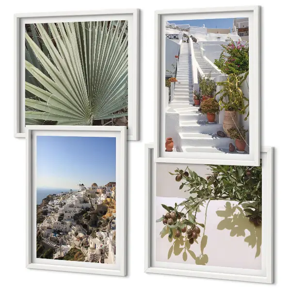 Witte trap met uitzicht op Santorini set van posters met lijst