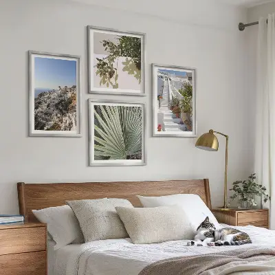 Witte trap met uitzicht op Santorini set van posters met lijst