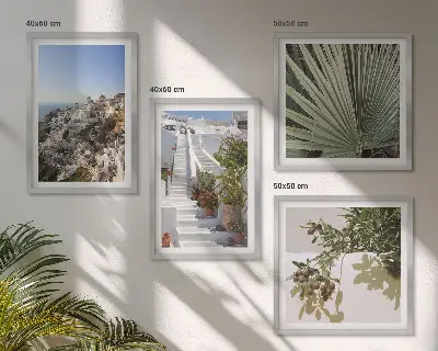 Witte trap met uitzicht op Santorini set van posters met lijst