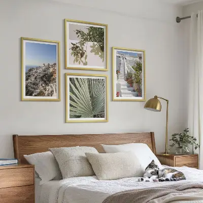 Witte trap met uitzicht op Santorini set van posters met lijst