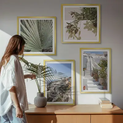 Witte trap met uitzicht op Santorini set van posters met lijst