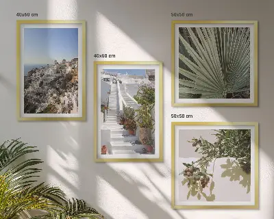 Witte trap met uitzicht op Santorini set van posters met lijst