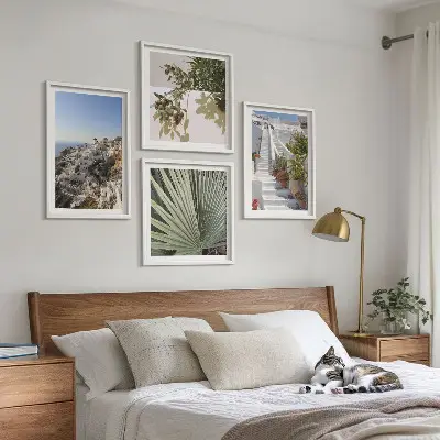 Witte trap met uitzicht op Santorini set van posters met lijst