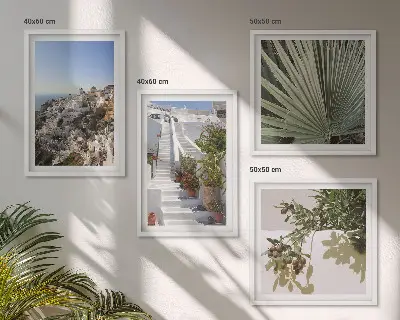 Witte trap met uitzicht op Santorini set van posters met lijst