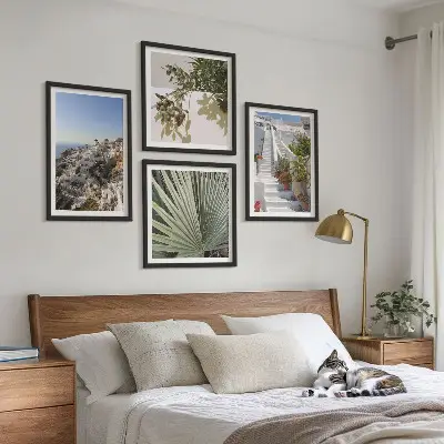 Witte trap met uitzicht op Santorini set van posters met lijst