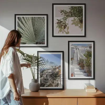 Witte trap met uitzicht op Santorini set van posters met lijst