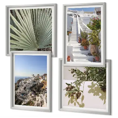 Witte trap met uitzicht op Santorini set van posters met lijst