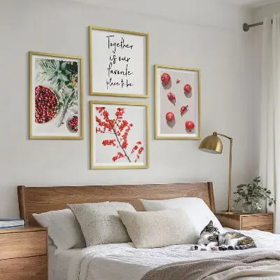 Rode vruchten van planten minimalistisch meerluik in lijst