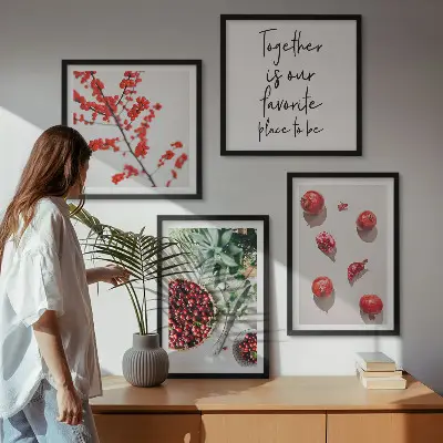 Rode vruchten van planten minimalistisch meerluik in lijst