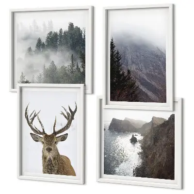 Set van posters met lijst Berglandschap misthert