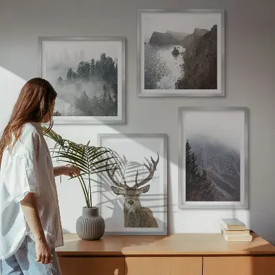 Berglandschap met mist set van posters met lijst