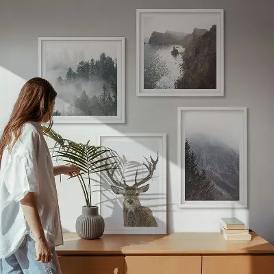 Berglandschap met mist set van posters met lijst