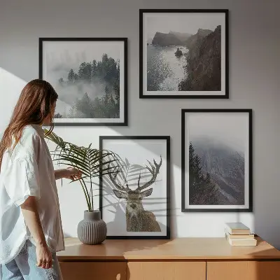 Berglandschap met mist set van posters met lijst