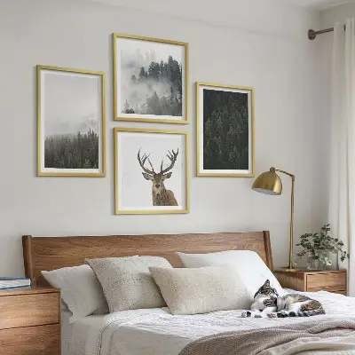 Poster met lijst Groene bossen mistig landschap