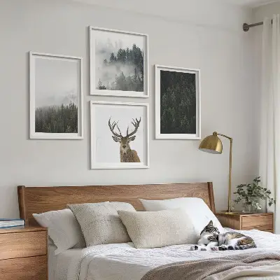 Poster met lijst Groene bossen mistig landschap