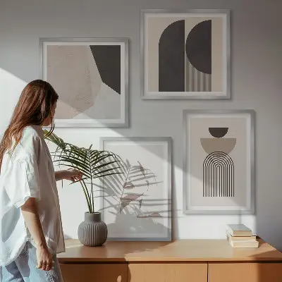 Abstracte witbruine patronen ingelijst meerluik