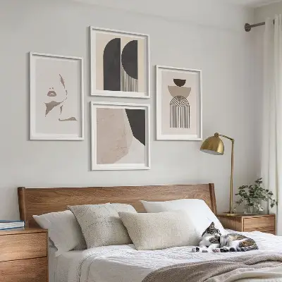 Abstracte witbruine patronen ingelijst meerluik