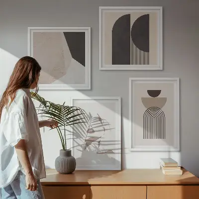 Abstracte witbruine patronen ingelijst meerluik