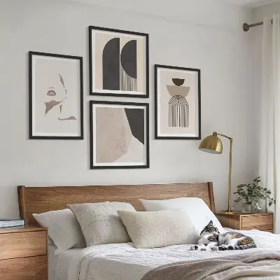 Abstracte witbruine patronen ingelijst meerluik