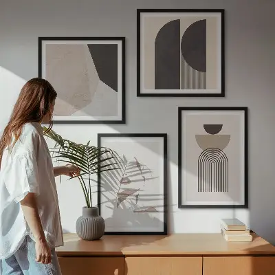 Abstracte witbruine patronen ingelijst meerluik