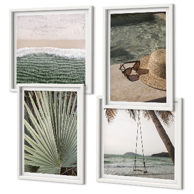 Set van posters met lijst Strandvakantie met schommelende bladeren