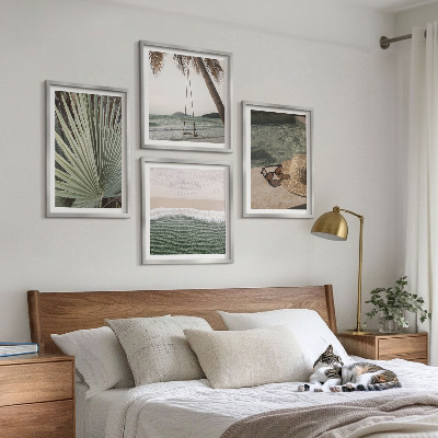 Set van posters met lijst Strandvakantie met schommelende bladeren