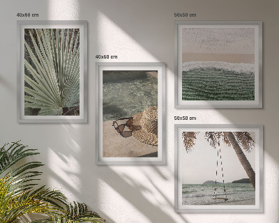 Set van posters met lijst Strandvakantie met schommelende bladeren