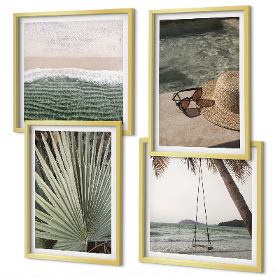 Set van posters met lijst Strandvakantie met schommelende bladeren