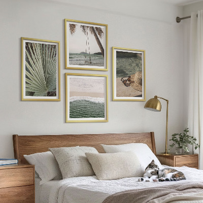 Set van posters met lijst Strandvakantie met schommelende bladeren