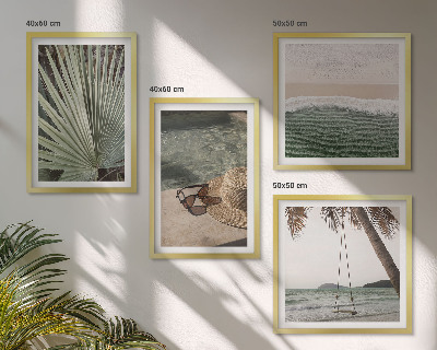 Set van posters met lijst Strandvakantie met schommelende bladeren