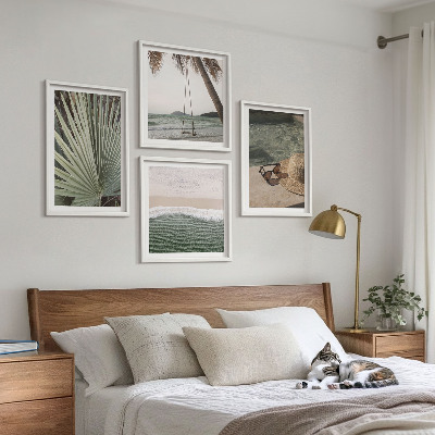 Set van posters met lijst Strandvakantie met schommelende bladeren