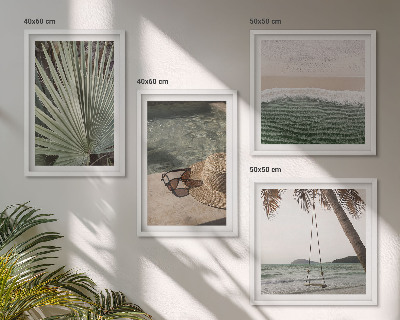 Set van posters met lijst Strandvakantie met schommelende bladeren