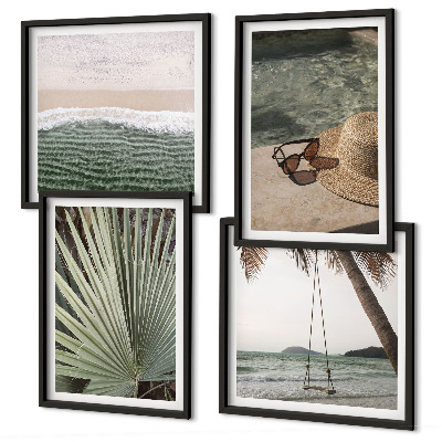 Set van posters met lijst Strandvakantie met schommelende bladeren