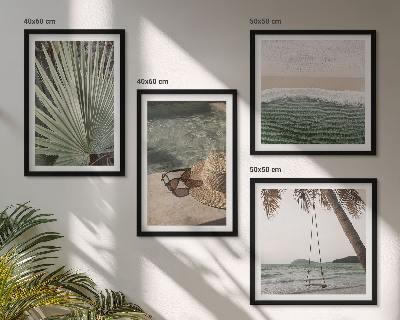 Set van posters met lijst Strandvakantie met schommelende bladeren